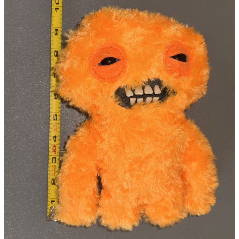 Zuru Fuggler Funny Ugly Monster Plush Orange Shaggy Fur Human Teeth 9 Inch